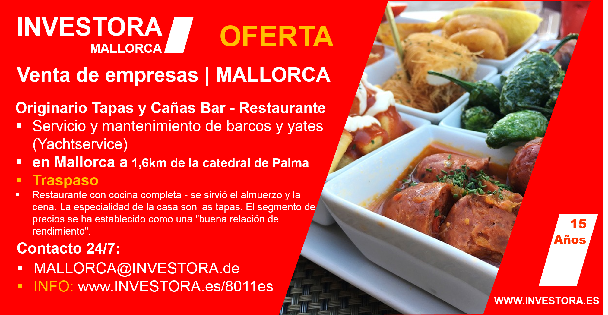 INVESTORA MALLORCA Tapas Bar Restaurante Traspaso